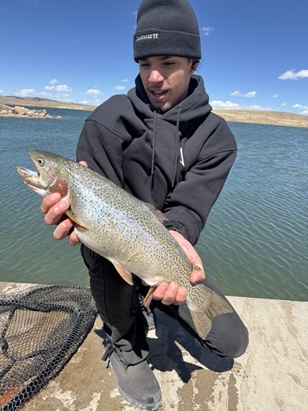 Rainbow trout fly fishing — 11 Mile Reservoir Colorado stillwater