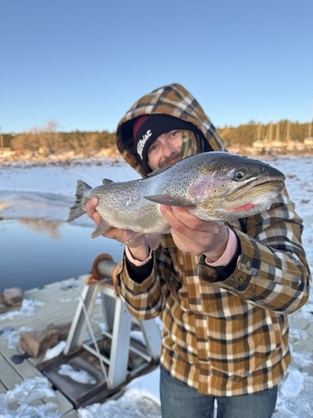 Stillwater rainbow trout — balanced leech Colorado fly fishing