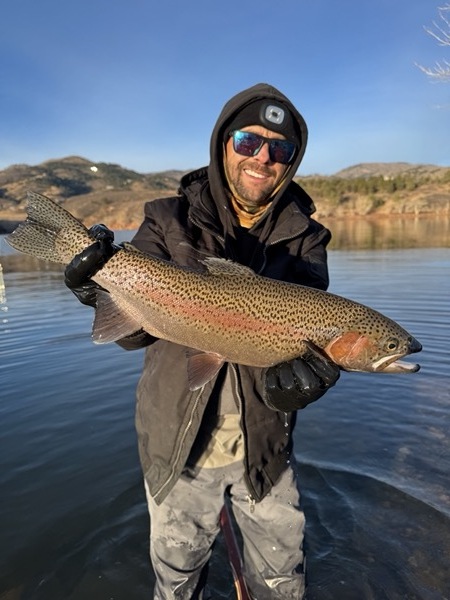Rainbow trout fly fishing — 11 Mile Reservoir Colorado stillwater